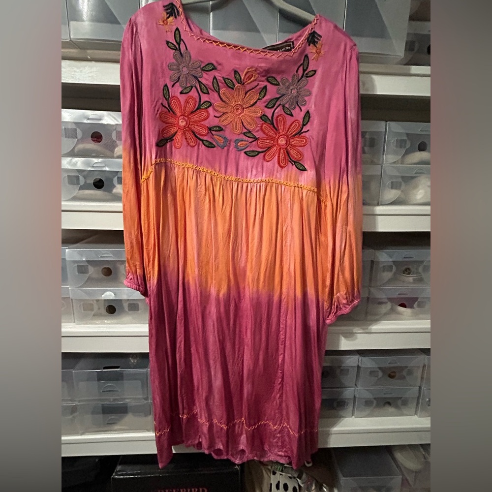 Double D Ranch Pink and Yellow Embroidered Dress